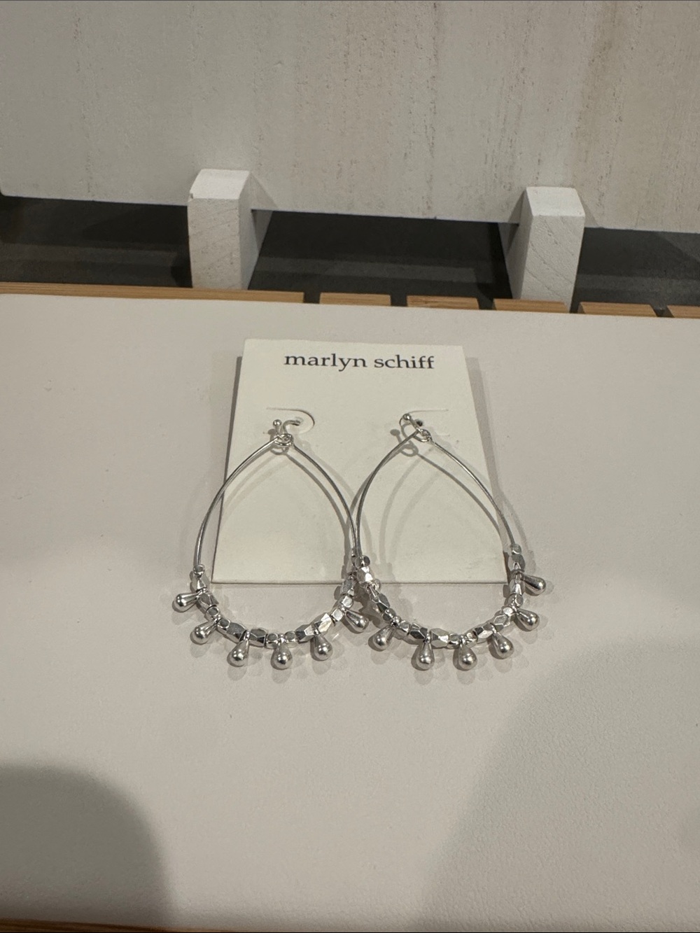 Marlyn Schiff Silver Hoop Earrings with Dangle Beads